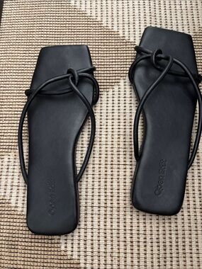 Open Edit Black Strappy Square-Toe Sandals